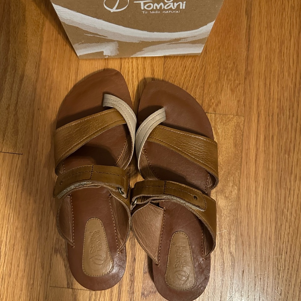 Comfortable Brown Leather Slip-On Sandals